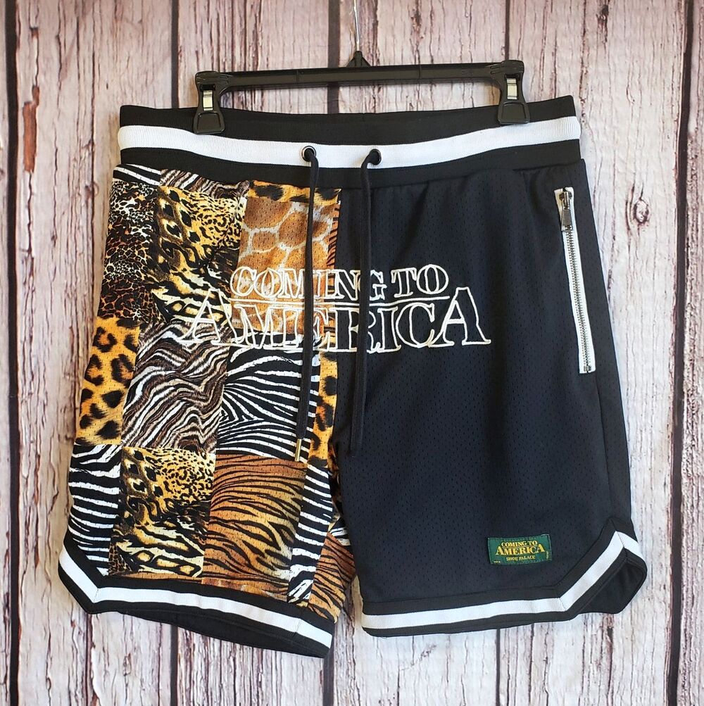 Coming to America Shoe Palace Jungle Animal Print Large Shorts Movie Zip Pockets